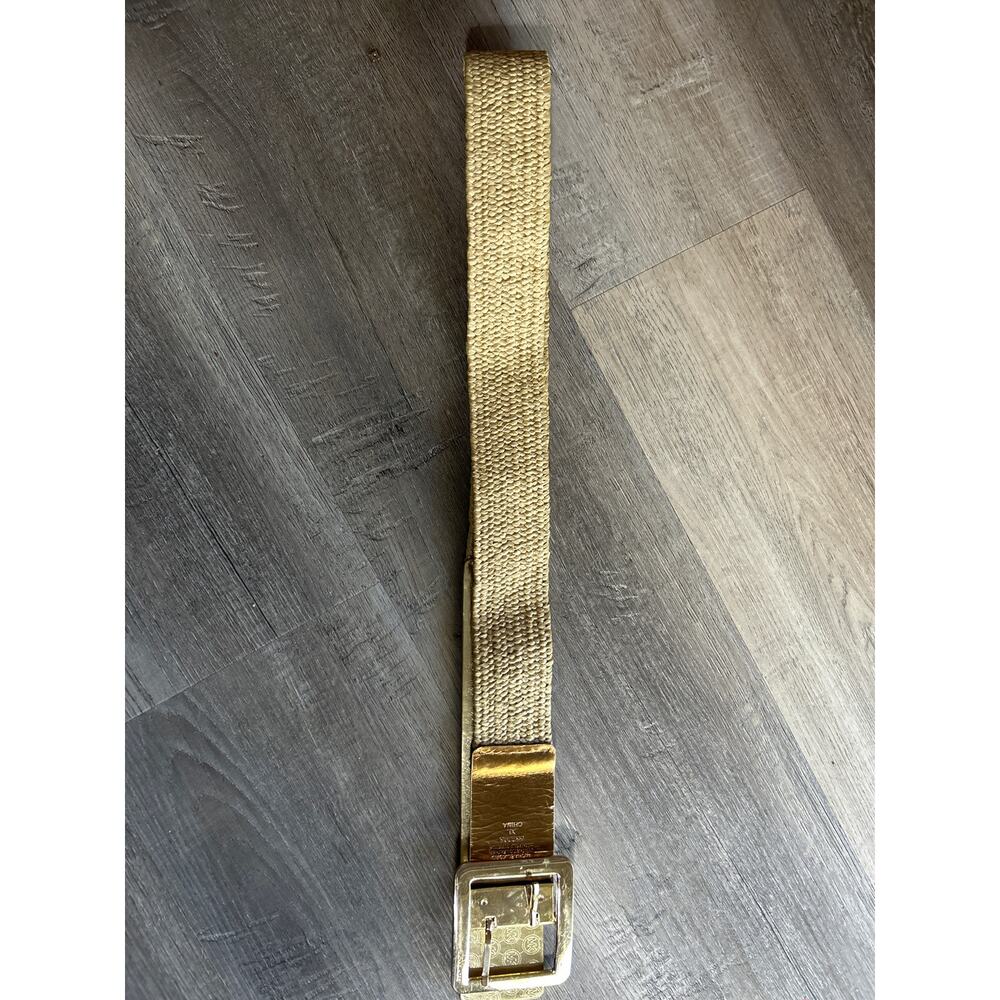 Michael Kors XL Belt Woven Beige and Gold Broad Belt large buckle